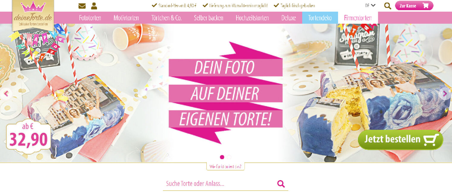 Screenshot des Online-Shops deinetorte.de